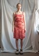 VINTAGE STRAP FLORAL EMBROIDRED MIDI DRESS IN SALMON PINK