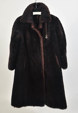 Vintage 90s faux fur coat in dark brown