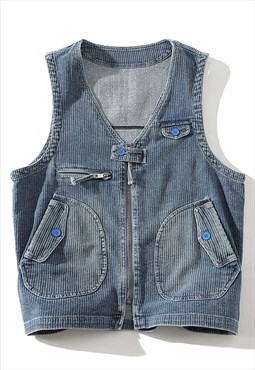 Utility denim vest sleeveless jacket workwear velvet tanktop