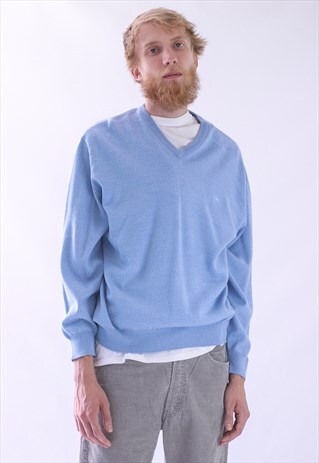 VINTAGE MENS BURBERRY V-NECK JUMPER SWEATER LOGO