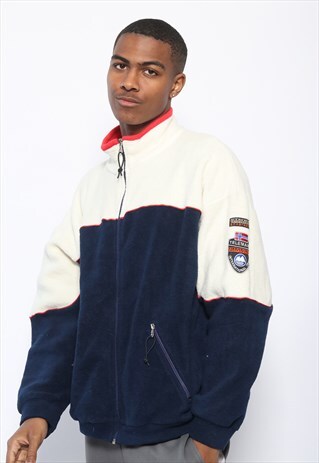 VINTAGE NAPAPIJRI FULL ZIP LOGO FLEECE CREAM BLUE