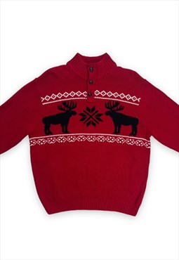 Mens Chaps Christmas Jumper reindeer pattern red black