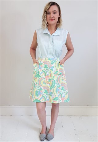 VINTAGE 60'S PASTEL GRAPHIC PRINT MINI SKIRT W/ POCKETS