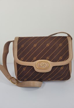 Authentic Gucci Vintage Monogram Camel / Tan and Brown Bag