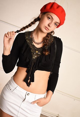 Y2K RETRO BEADED LAYERED BOHO KITSCH TOP BLOUSE