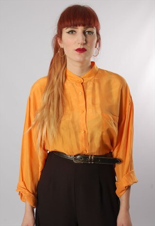VINTAGE 80S BRIGHT ORANGE OVERSIZE SILK SHIRT