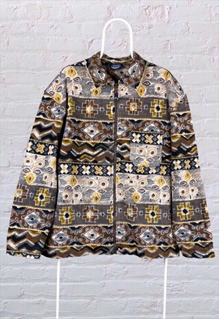 VINTAGE PATTERNED FLEECE JACKET CRAZY PRINT LARGE