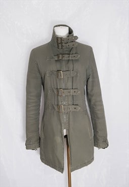 vintage y2k Khaki Cyber Military Utility Multi Straps Coat