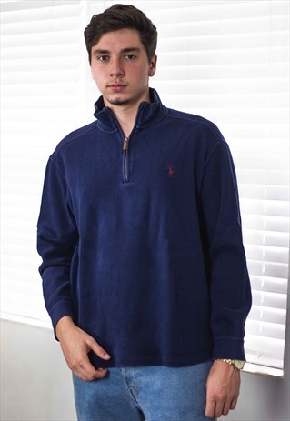 VINTAGE POLO RALPH LAUREN 1/4 ZIP JUMPER LOGO 90S XL 19.9