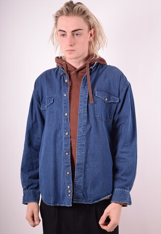 MENS VINTAGE DENIM SHIRT LARGE BLUE 90S