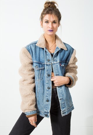 VINTAGE LEVI'S REWORKED SHEEPSKIN DENIM JACKET / S2076