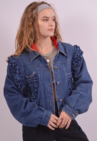 WOMENS VINTAGE DENIM JACKET LARGE BLUE 90S