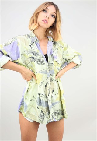 VINTAGE OVERSIZED LONG SLEEVE PATTERNED SHIRT