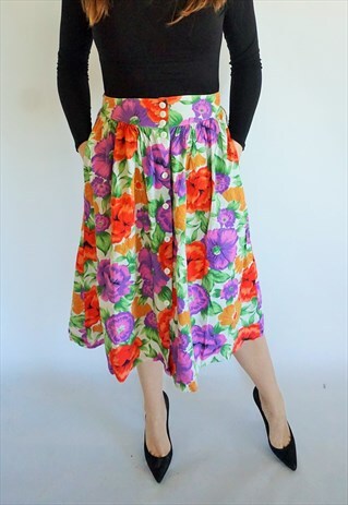 VINTAGE HIGH WAIST SUMMER SKIRT SKIRTS MIDI FLORAL 90S