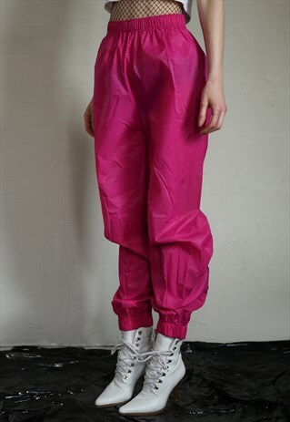 VINTAGE NEON PINK SEMI-TRANSLUCENT TRACK PANTS.