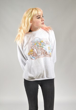 VINTAGE GREY CAT SWEATER