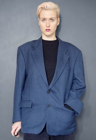 VINTAGE BLUE HOUNDSTOOTH BLAZER