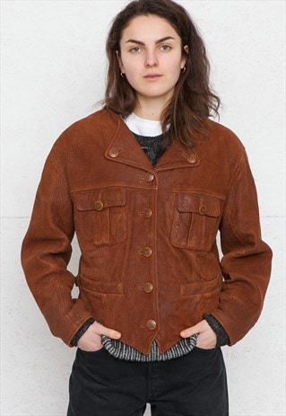 VINTAGE BROWN HOLLIES PARALLEL LEATHER JACKET