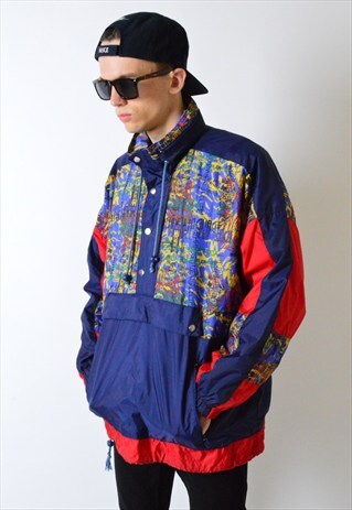VINTAGE 90S COLOURFUL ABSTRACT DROP SHOULDER RAIN COAT