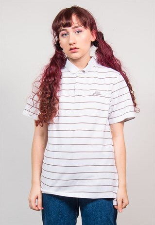 NIKE VINTAGE 90'S WHITE STRIPED OVERSIZED POLO T-SHIRT