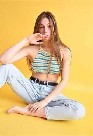 70'S STYLE BOHO FESTIVAL JAZZY CROCHET HALTER CROP TOP