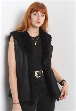 Vintage Y2K Sleeveless Faux Suede Gilet Jacket Black