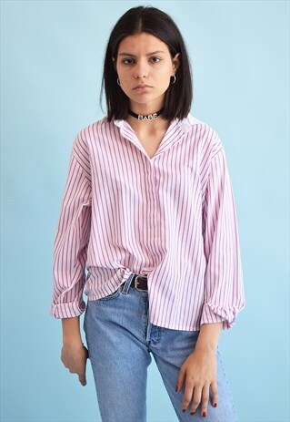 80'S RETRO FESTIVAL STRIPED PRINT OVERSIZED SHIRT TOP