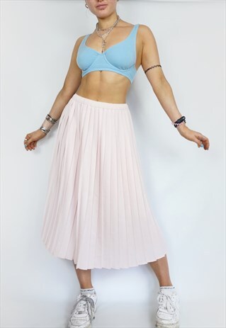 VINTAGE MAXI PLEATED PASTEL PINK SKIRT / 90S 80S