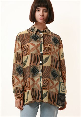 80S ABSTARCT MULTICOLOR PATTERN BLOUSE VINTAGE SHIRT 1094