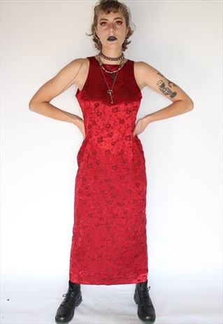 90S RED GRUNGE SLIP MAXI DRESS