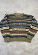 VINTAGE KNITTED JUMPER ABSTRACT PATTERNED GRANDAD SWEATER