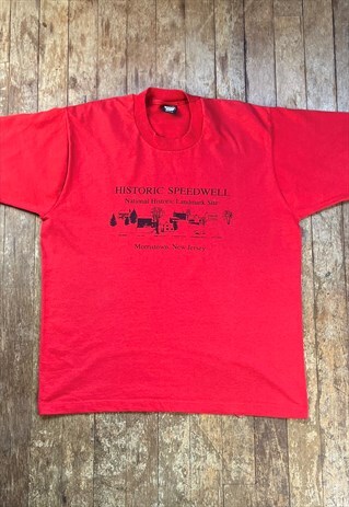 VINTAGE 90S SCREEN STARS RED PRINT SINGLE STITCH T - SHIRT