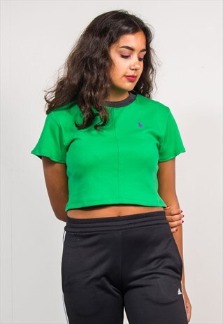 90'S VINTAGE RALPH LAUREN GREEN CROPPED REWORK T-SHIRT