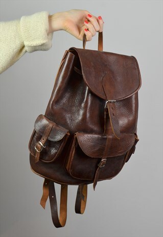 PREMIUM VINTAGE 1970S BROWN LEATHER RUCKSACK / BACKPACK
