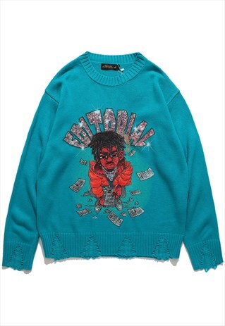 KALODIS CARTOON CHARACTER PRINT KNITTED ROUND NECK SWEATER