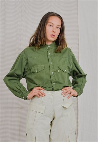 army green denim shirt