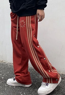 Red Side Button relaxed Fit pants trousers Y2k