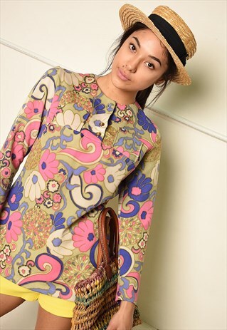 VINTAGE 60S RETRO PARIS CHIC TUNIC TOP WITH MOD PRINT