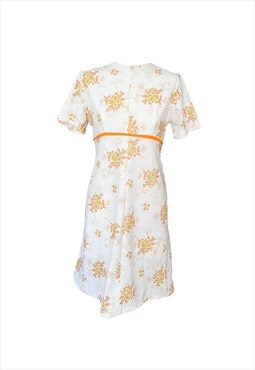 70s vintage Retro white/orange floral a-line mini Dress 