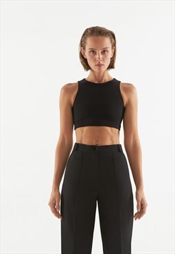 High neck tank top in black