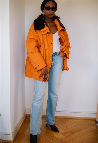 UNISEX VINTAGE PUFFER PARKA JACKET WITH FAUX FUR COLLAR