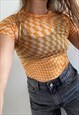 Vintage Y2K 00s mesh see-through checked shirt blouse top 