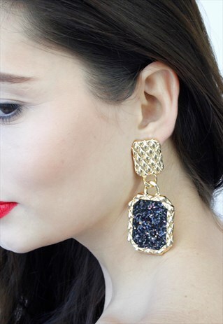 GOLD & BLACK GLITTER PRINT DROP EARRINGS