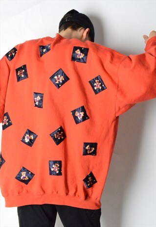 REWORKED VINTAGE 90S ORANGE TEDDY BEAR SWEATSHIRT