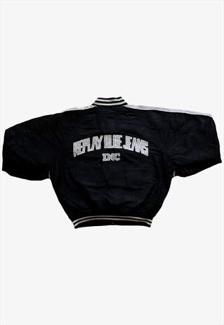 VINTAGE Y2K REPLAY BLUE JEANS BLACK BOMBER JACKET