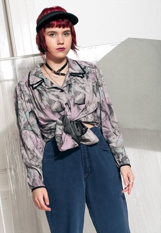 OVERSIZED SHIRT - 80S VINTAGE MELLOW PRINTED BLOUSE