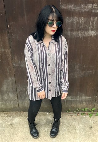 VINTAGE SHEER STRIPED PRINT BLOUSE
