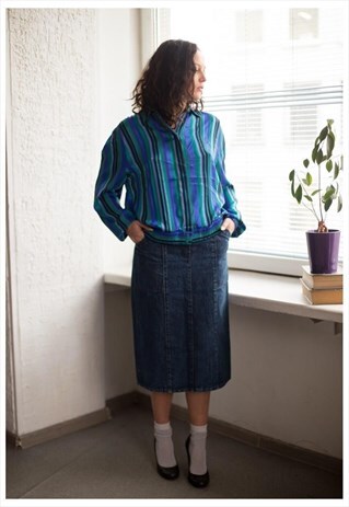 VINTAGE 90'S BLUE DENIM MIDI SKIRT