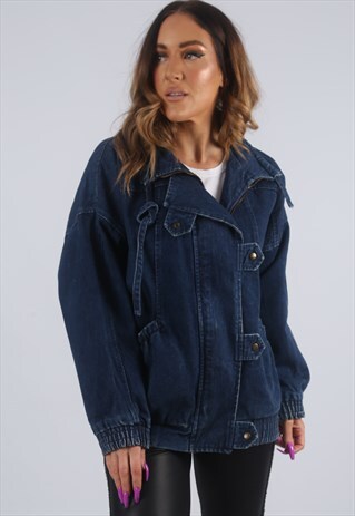 VINTAGE DENIM BOMBER JACKET UK S 10 (DKBB)