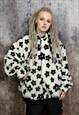FLORAL FLEECE HOODED JACKET DETACHABLE DAISY FLOWER BOMBER